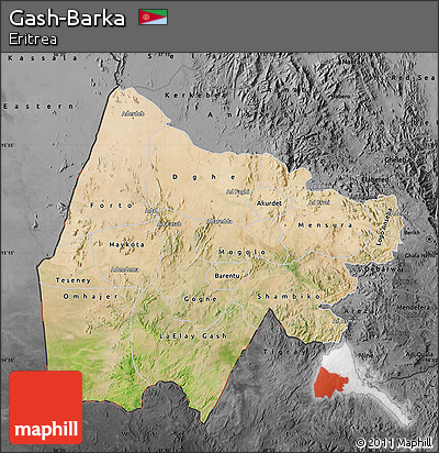 Satellite Map of Gash-Barka, darken, desaturated