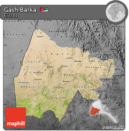 Satellite Map of Gash-Barka, darken, desaturated
