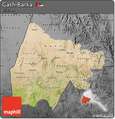 Satellite Map of Gash-Barka, darken, desaturated