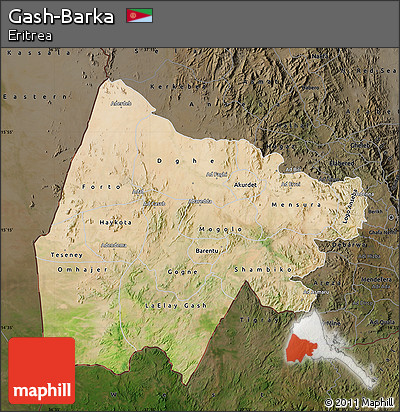 Satellite Map of Gash-Barka, darken