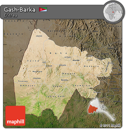 Satellite Map of Gash-Barka, darken