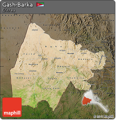 Satellite Map of Gash-Barka, darken