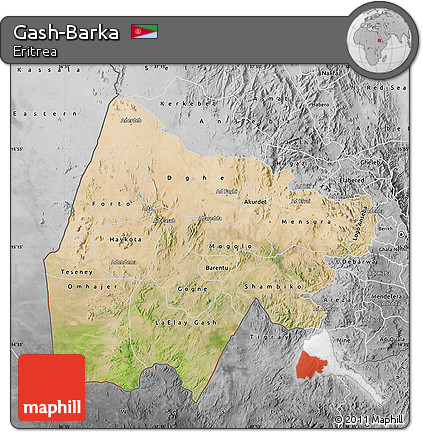Satellite Map of Gash-Barka, desaturated