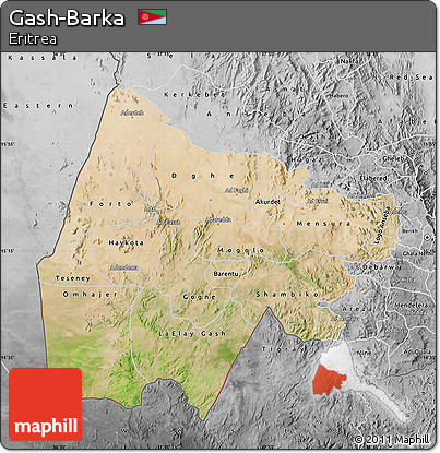 Satellite Map of Gash-Barka, desaturated