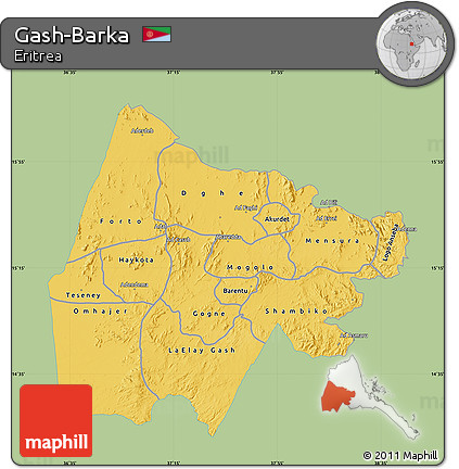 Savanna Style Map of Gash-Barka, single color outside