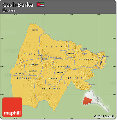 Savanna Style Map of Gash-Barka, single color outside