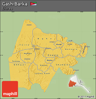 Savanna Style Map of Gash-Barka, single color outside
