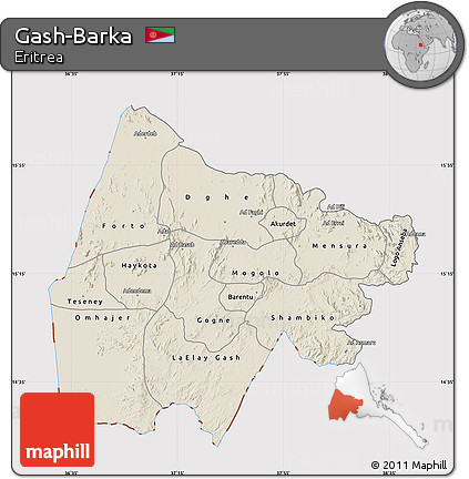 Shaded Relief Map of Gash-Barka, cropped outside