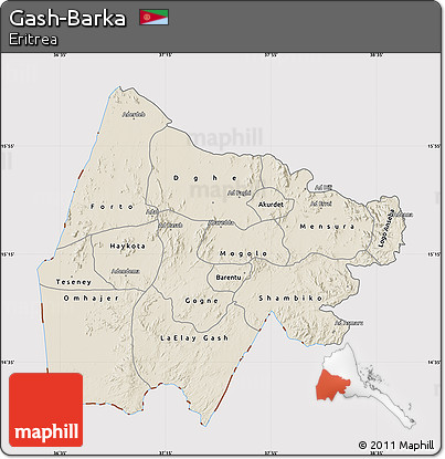 Shaded Relief Map of Gash-Barka, cropped outside