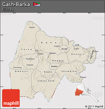 Shaded Relief Map of Gash-Barka, cropped outside