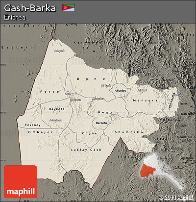 Shaded Relief Map of Gash-Barka, darken