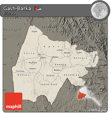 Shaded Relief Map of Gash-Barka, darken