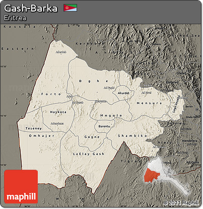 Shaded Relief Map of Gash-Barka, darken