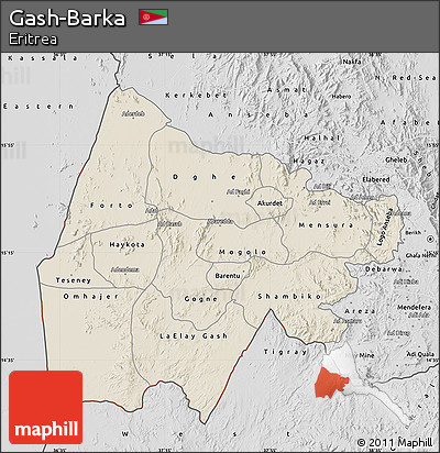 Shaded Relief Map of Gash-Barka, desaturated