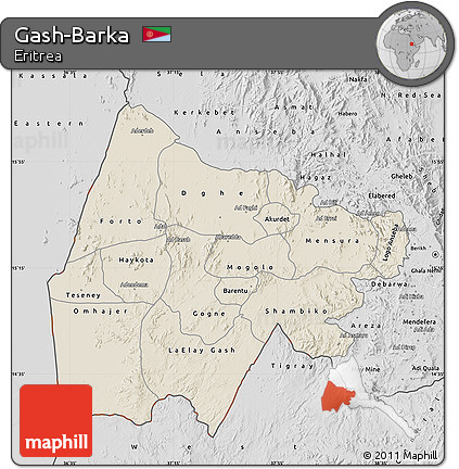 Shaded Relief Map of Gash-Barka, desaturated