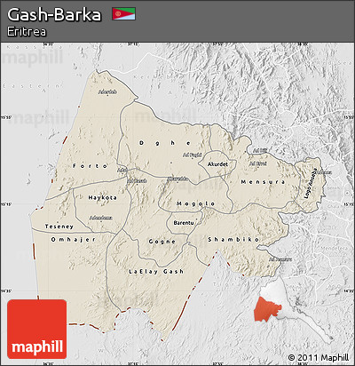 Shaded Relief Map of Gash-Barka, lighten, desaturated