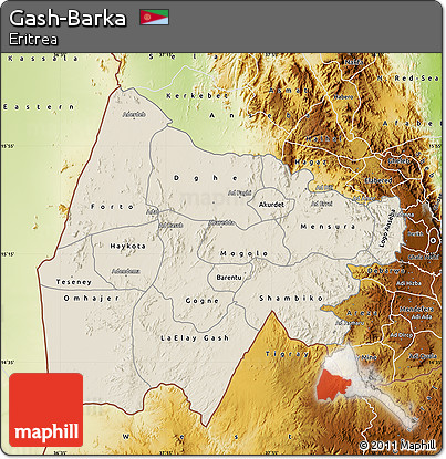 Shaded Relief Map of Gash-Barka, physical outside