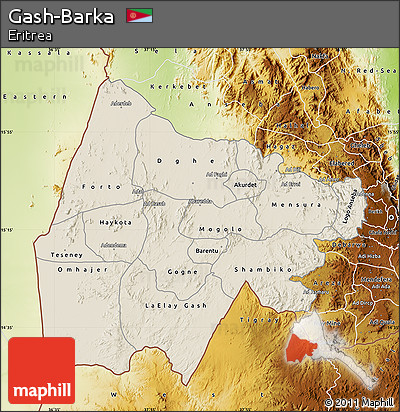 Shaded Relief Map of Gash-Barka, physical outside