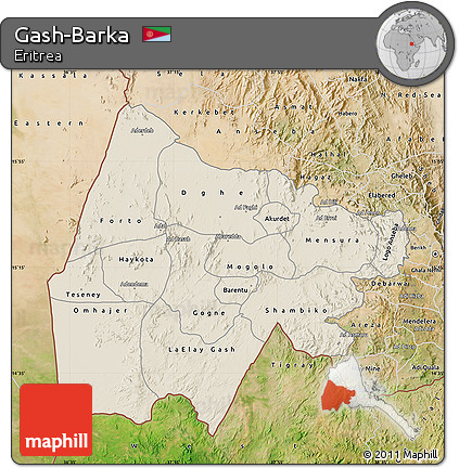 Shaded Relief Map of Gash-Barka, satellite outside