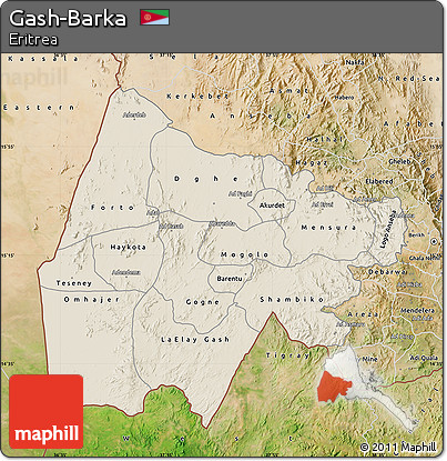 Shaded Relief Map of Gash-Barka, satellite outside