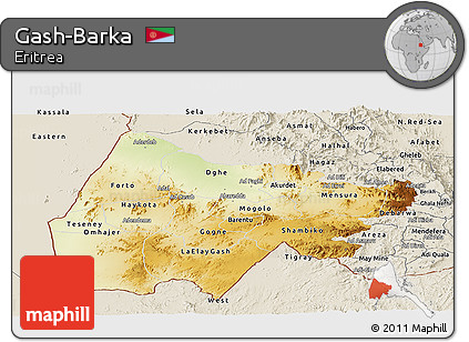 Physical Panoramic Map of Gash-Barka, shaded relief outside