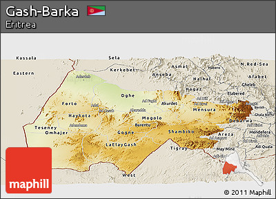 Physical Panoramic Map of Gash-Barka, shaded relief outside