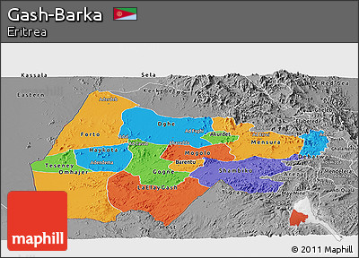 Political Panoramic Map of Gash-Barka, desaturated