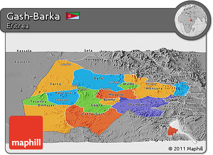 Political Panoramic Map of Gash-Barka, desaturated