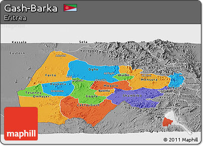 Political Panoramic Map of Gash-Barka, desaturated
