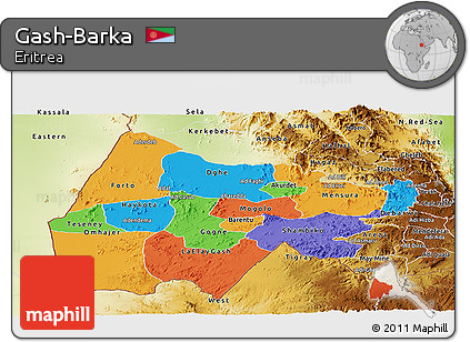 Political Panoramic Map of Gash-Barka, physical outside