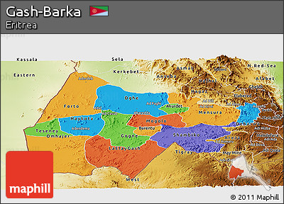 Political Panoramic Map of Gash-Barka, physical outside