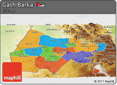 Political Panoramic Map of Gash-Barka, physical outside
