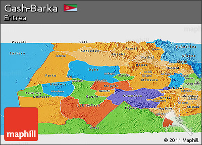 Political Panoramic Map of Gash-Barka, political shades outside