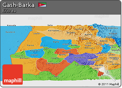 Political Panoramic Map of Gash-Barka, political shades outside