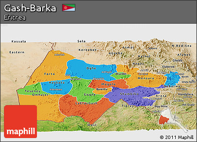 Political Panoramic Map of Gash-Barka, satellite outside