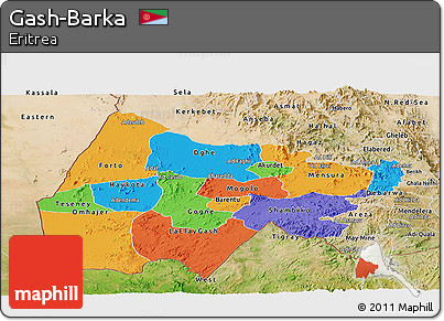 Political Panoramic Map of Gash-Barka, satellite outside