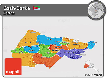 Political Panoramic Map of Gash-Barka, single color outside