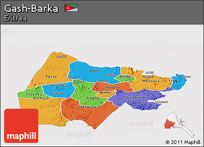 Political Panoramic Map of Gash-Barka, single color outside