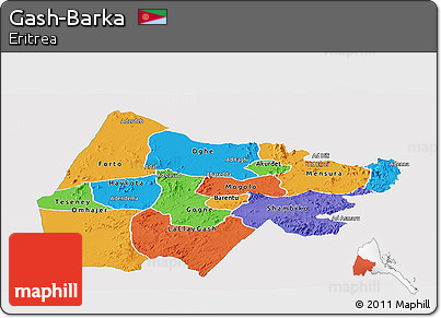Political Panoramic Map of Gash-Barka, single color outside