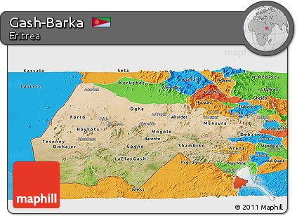 Satellite Panoramic Map of Gash-Barka, political outside