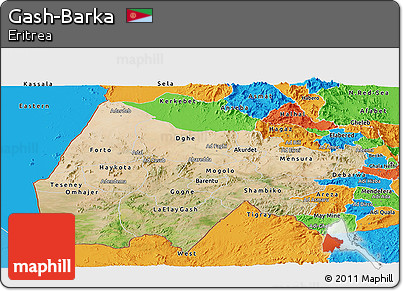 Satellite Panoramic Map of Gash-Barka, political outside