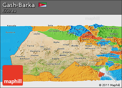 Satellite Panoramic Map of Gash-Barka, political outside
