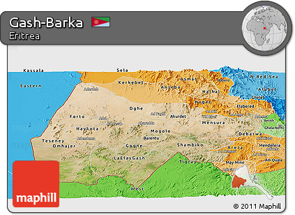 Satellite Panoramic Map of Gash-Barka, political shades outside