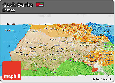 Satellite Panoramic Map of Gash-Barka, political shades outside