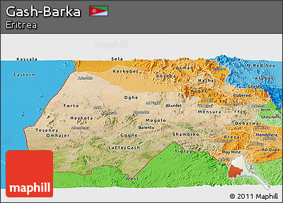 Satellite Panoramic Map of Gash-Barka, political shades outside