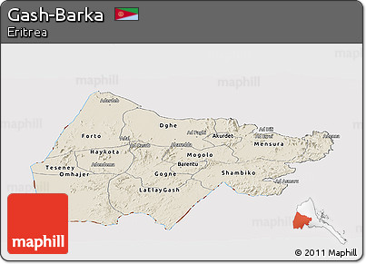 Shaded Relief Panoramic Map of Gash-Barka, cropped outside