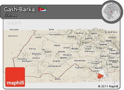 Shaded Relief Panoramic Map of Gash-Barka