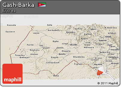 Shaded Relief Panoramic Map of Gash-Barka