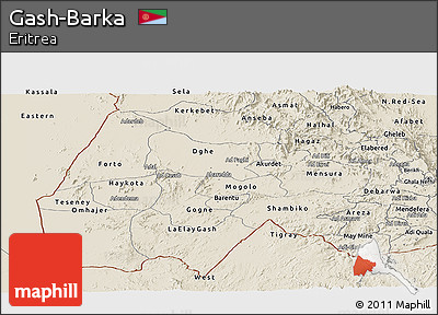 Shaded Relief Panoramic Map of Gash-Barka