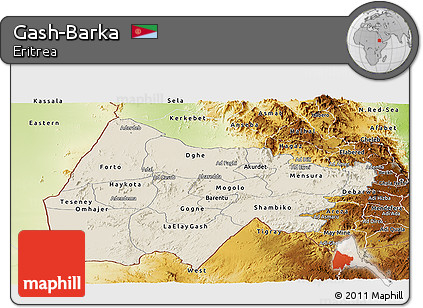 Shaded Relief Panoramic Map of Gash-Barka, physical outside